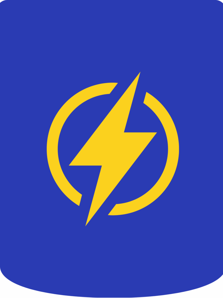 A yellow lightning bolt inside a yellow oval on a blue background, capturing the dynamic energy of Hendrix Air.